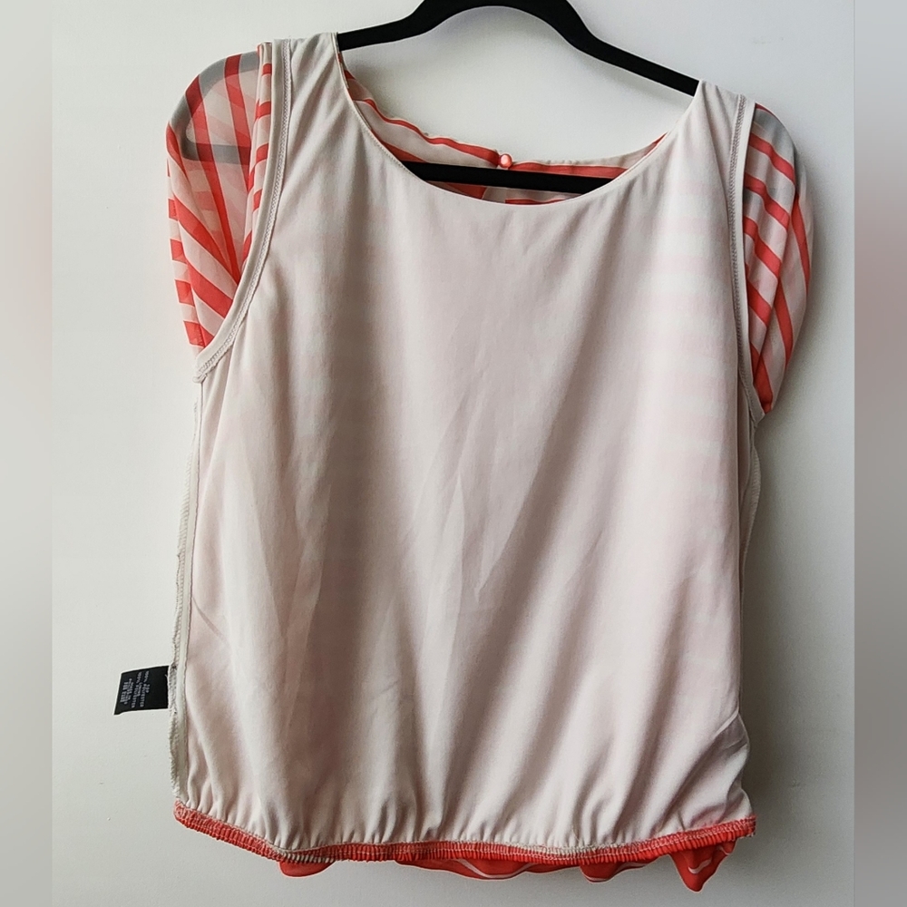 BCX Striped Flowy Blouse Top size S Coral‎ elastic Waist - Picture 6 of 7